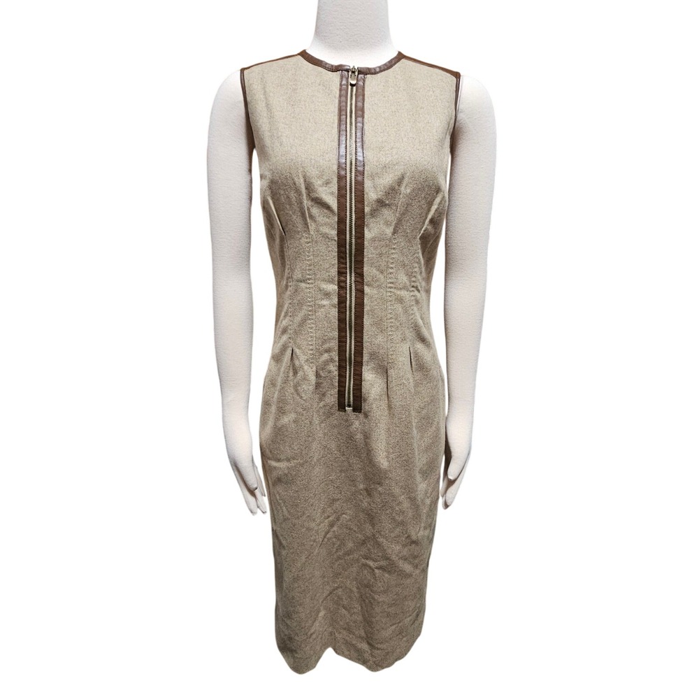MAGASCHONI‎ COLLECTION Sheath Dress Brown Zipper Tweed Sleeveless 6